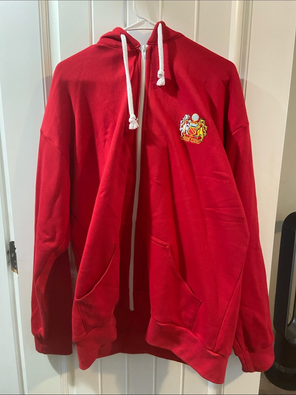 Manchester United Red Zip-Up Hoodie with Crest Embroidery